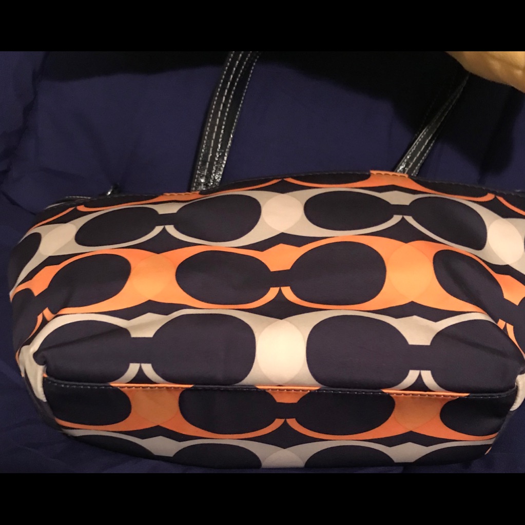 Coach Navy Orange White Signature Print Shoulder Bag